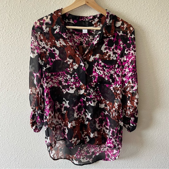 Diane Von Furstenberg Lorelei Cheetah Splash Pink Silk Blouse Size 2 - Picture 2 of 7